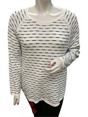 Karen Scott White Crewneck Sweater with Black Stripes Size XL